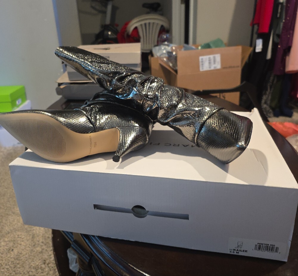 Marc Fisher Metallic Black Pointed-Toe Slouch Boots - Picture 15 of 15